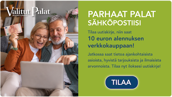 Pariskunta käyttää kannettavaa tietokonetta. Tilaa Valittujen Palojen uutiskirje ja saat 10 euron alennuksen verkkokauppaan.